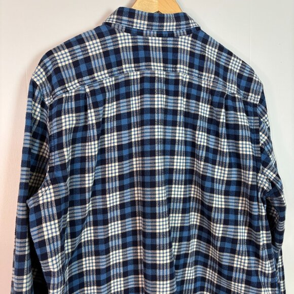 Eddie Bauer Shirt Large Tall LT Flannel Blue Plaid Cotton Button-Up Men's TL - Picture 5 of 8